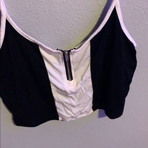 Black and white zip up crop top
